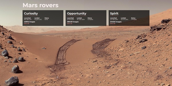 Screenshot of Mars Rovers landing page